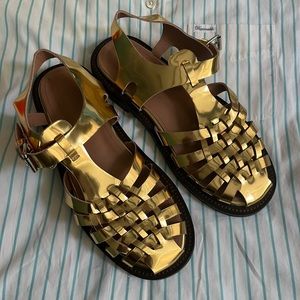 MARNI - Metal Metallic/Gold - Leather Sandals Women Size 6